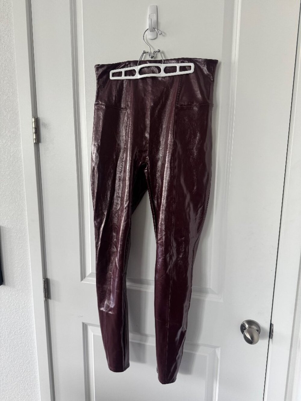 SPANX Faux Patent Leather Leggings in Ruby